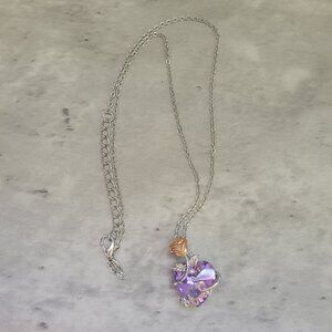 Purple Heart Mom Necklace Rose Gold‎ Silver Crystal Pendant Mother's Gift Chain